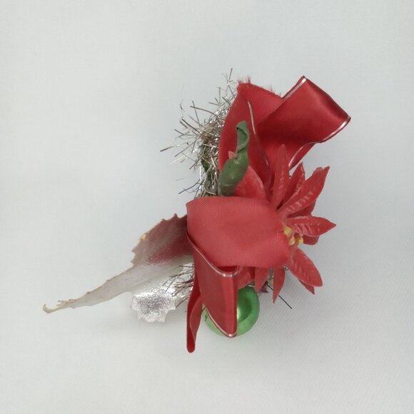 Mid Century Modern Christmas Corsage Poinsettia Bell & Mercury Glass Balls 1950s - Picture 7 of 9